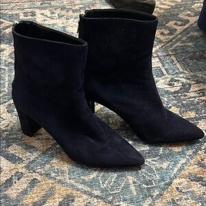 Club Monaco Navy Suede Pointed Toe Ankle Boots